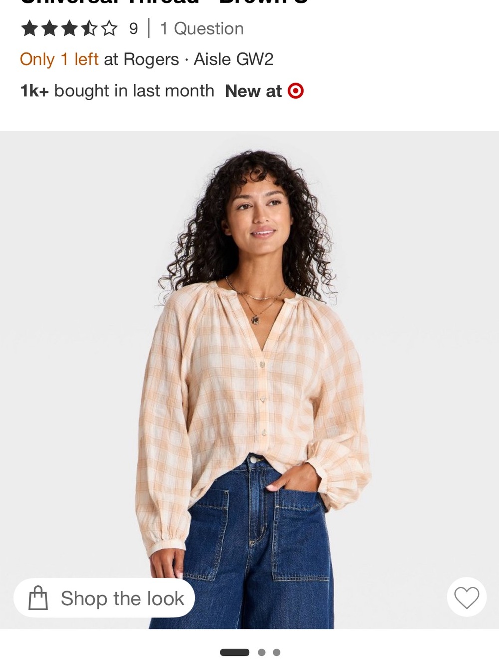 Universal Thread Peach Plaid Button-Front Blouse